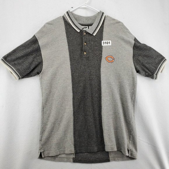 CHICAGO BEARS Shirt Men’s Short Sleeve Striped Polo NFL Gray Large - Picture 2 of 11